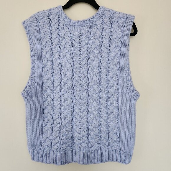 Talbots XLP Cable Knit V-Neck Sleeveless Sweater Vest Baby Blue Crew Neck Thick - Picture 6 of 6